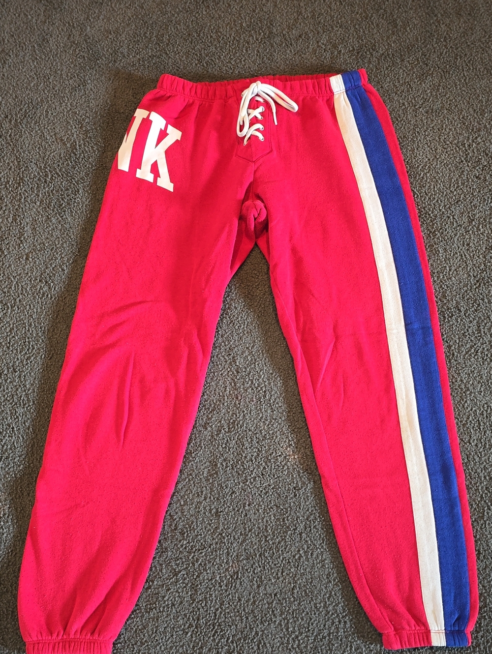 PINK Victoria's Secret Hot Pink Sweatpants with White & Blue Side Stripes